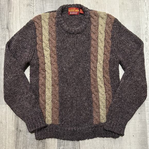 VTG Winning Edge Cable Knit London Fog Purple 3 Tone Striped Acrylic Sweater L - Picture 1 of 4